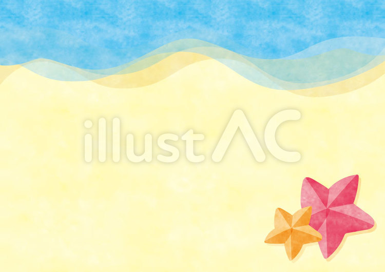 ヒトデと波打ち際の夏の背景 夏,海,ヒトデのイラスト素材