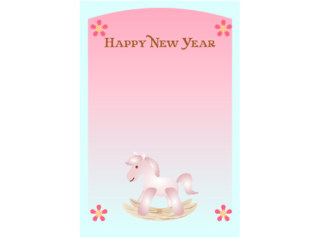 お正月_年賀状_木馬_2 お正月,年賀状,木馬,午年,馬,花のイラスト素材