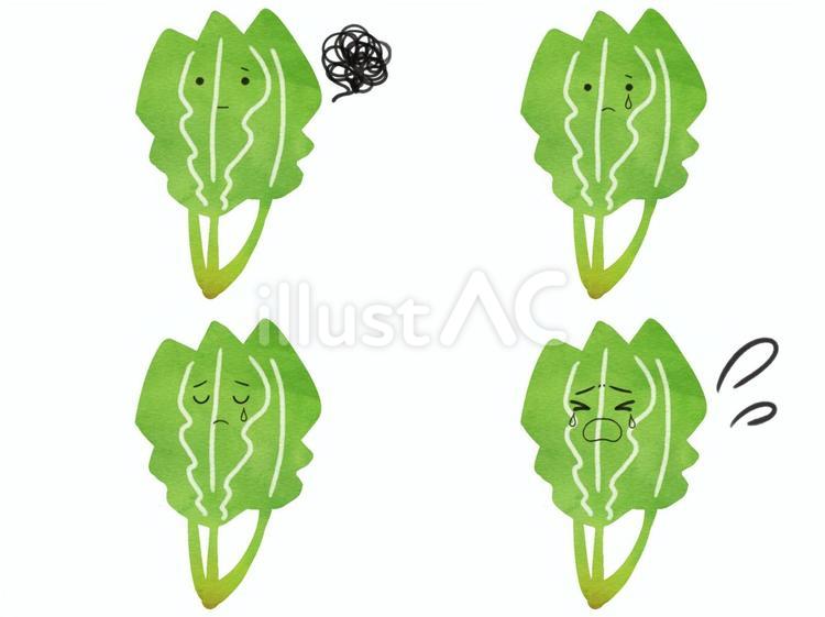 野菜のキャラの表情セット　哀　ほうれん草 ほうれん草,野菜,キャラクターのイラスト素材
