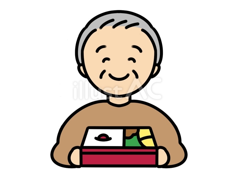 おじいちゃんとお弁当 シニア,高齢者,介護のイラスト素材