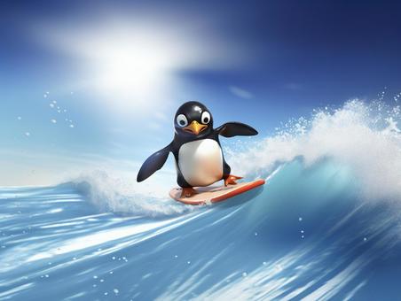 penguin is surfing, , JPG