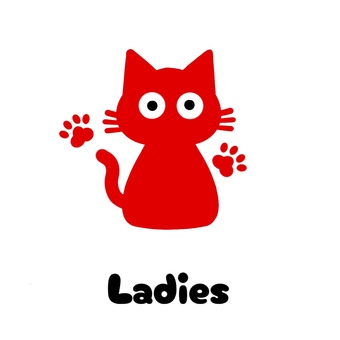 ちびネコちゃんのトイレマーク　女性 トイレマーク,トイレ,猫,ねこ,動物,女性,女,赤,かわいい,手描きのイラスト素材