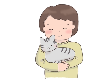 キジトラ猫と女性 キジトラ,女性,保護猫,迷子猫,里親募集,猫,譲渡会,シンプル,かわいいのイラスト素材