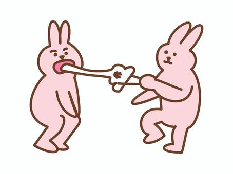 餅を食べるウサギ 餅,食べる,もち,ウサギ,うさぎ,擬人化,キャラクター,伸びる,びよーん,美味しいのイラスト素材