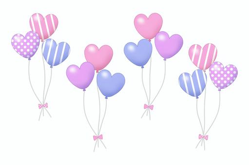 3色のハート風船（ピンク・紫・青） 風船,ハート,束,リボン,パーティー,お祝い,誕生日,行事,遊園地,結婚のイラスト素材