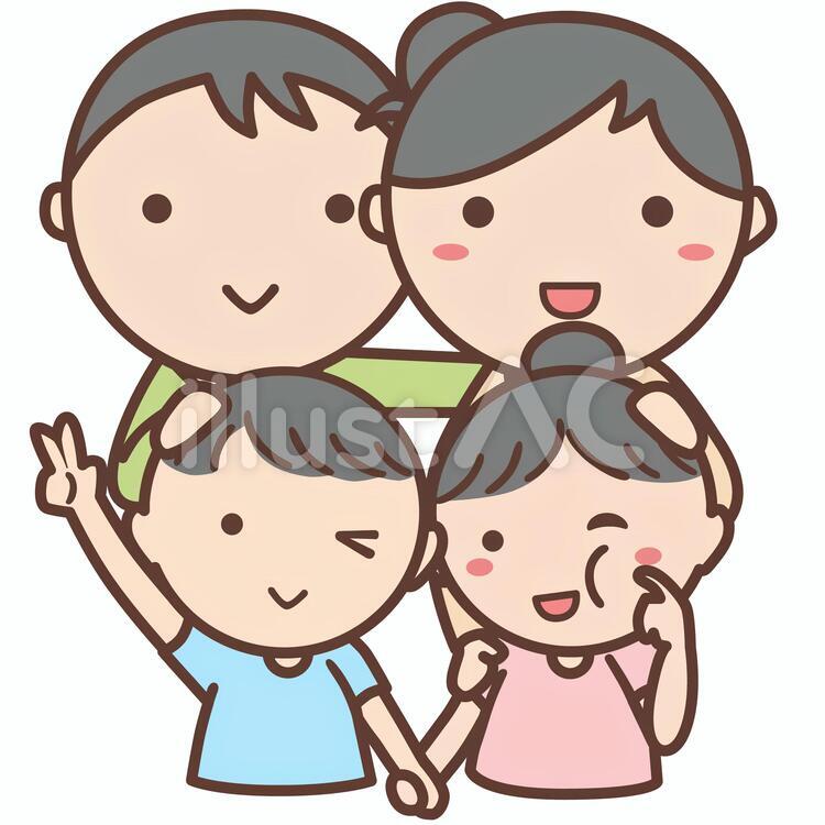 家族旅行で記念撮影するイラスト 家族旅行,家族,ピースのイラスト素材
