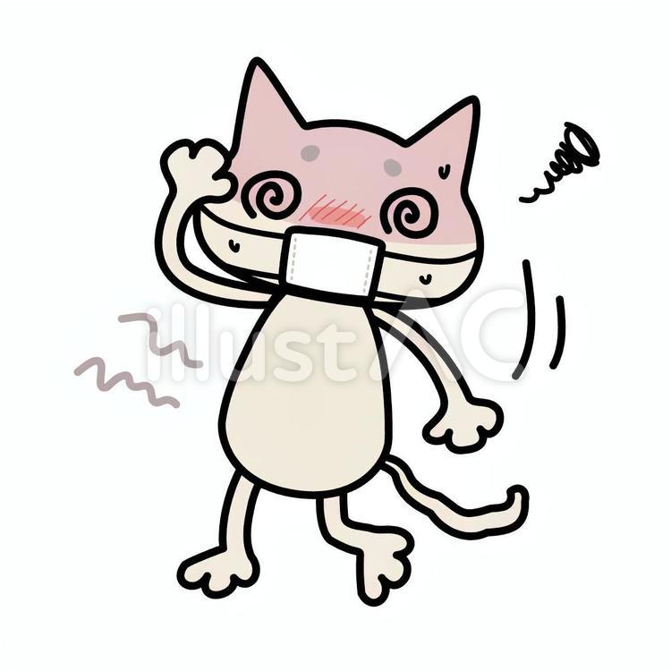 マスク熱中症のネコ 猫,マスク,熱中症のイラスト素材