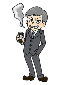 コーヒーを持ってタバコを吸うサラリーマン コーヒーを持ってタバコを吸うサラリーマン 缶コーヒー,タバコ,サラリーマン,会社員,上司,休憩,喫煙,吸う,一服,休むのイラスト素材