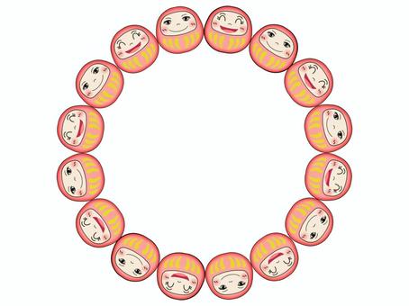 ダルマのフレ−ム だるま,ダルマ,フレ−ム,ポストカード,メッセージカード,飾り枠,あしらい,ピンク,かわいい,笑顔のイラスト素材