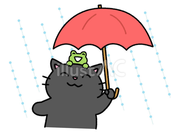 相合傘　黒猫　カエル 猫,ねこ,黒猫のイラスト素材