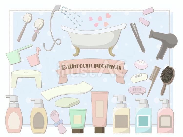 お風呂いろいろ（手描き風 お風呂,お風呂用品,ブラシのイラスト素材
