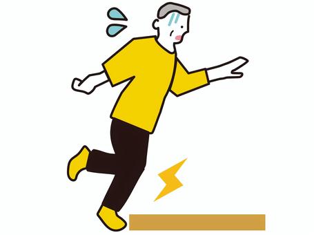 つまづいて転びそうになる高齢男性 転ぶ,つまづく,よろける,足,危険,家庭内事故,危ない,高齢,シニア,おじいさんのイラスト素材