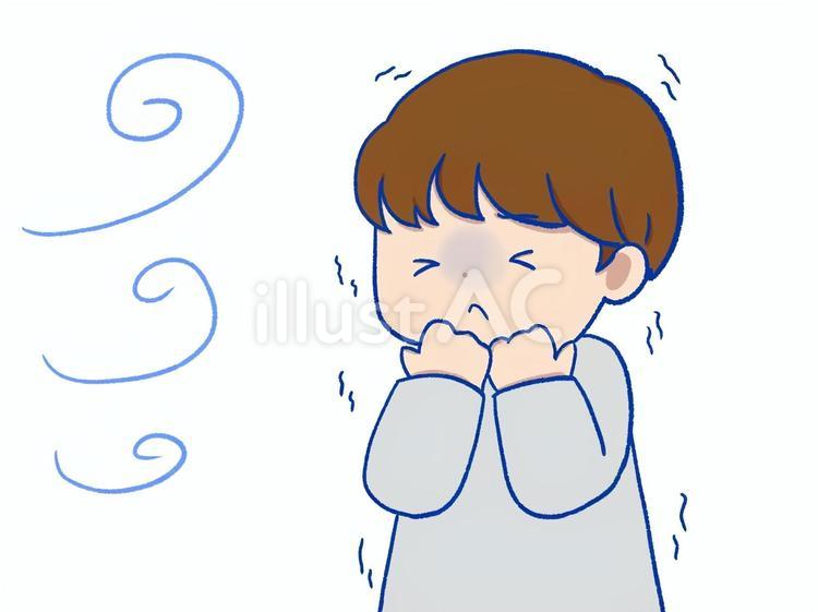 冷たい風に当たって寒がる男の子 寒い,冷える,寒がりのイラスト素材