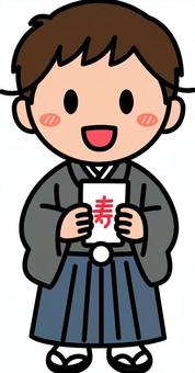 グレーの袴の男の子です。 シンプル,子供,七五三,お正月,日本,式典,イベント,和装,袴,羽織のイラスト素材