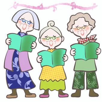 シニアのコーラス4 おばあさん,コーラス,歌,音楽,趣味,グループ,おばあちゃん,かわいい,高齢者,老人のイラスト素材