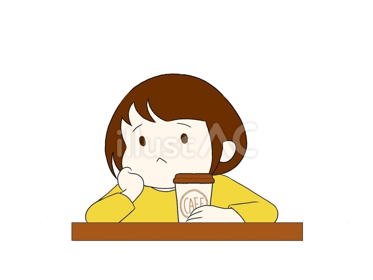 頬杖をついている女性 頬杖,待ち合わせ,カフェのイラスト素材