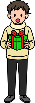 プレゼントを持つ黄色の男子です。 プレゼント,シンプル,貰う,渡す,ギフト,贈り物,シーン,祝う,イベント,パーティーのイラスト素材