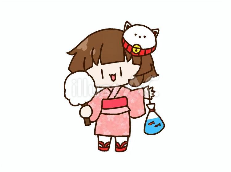 お祭りを楽しむ　浴衣姿の女の子 祭り,楽しむ,浴衣のイラスト素材