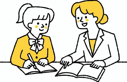 先生から勉強を教わる女子学生 先生,勉強,教わる,女子,学生,教師,学校,高校生,教育,学習のイラスト素材