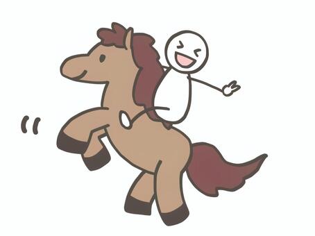 棒人間　馬に乗ってはしゃぐ人 棒人間,人,馬,茶色,乗る,乗馬,午年,干支,動物,生き物のイラスト素材