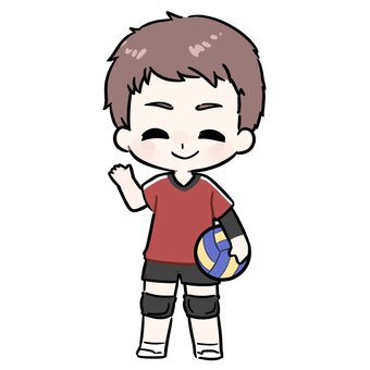 バレーボールを持って片手をあげる男の子 バレー,バレーボール,スポーツ,運動,部活,立ち絵,全身,人,人物,イラストのイラスト素材