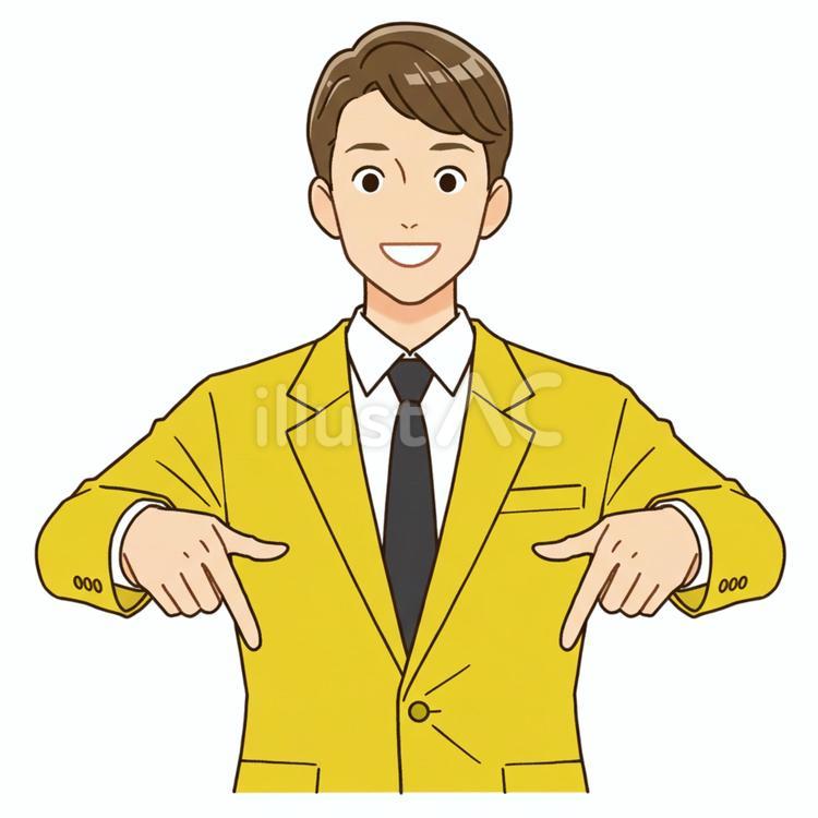 指さす姿 男性,茶髪,黄色のイラスト素材