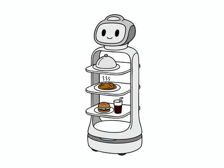 レストランの配膳ロボットイメージイラスト レストラン,ファミレス,運ぶ,運搬,サービス,配膳,ロボット,自動,棚,食事のイラスト素材