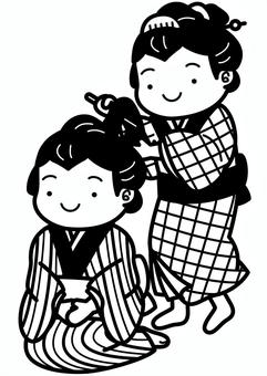 髪結い女性-1c 髪結い,床屋,美容師,理髪師,仕事,職業,江戸,時代劇,女性,髷のイラスト素材