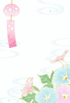 summercard2563 朝顔,風鈴,流水,夏,花,かわいい,暑中見舞い,背景,壁紙,和風のイラスト素材