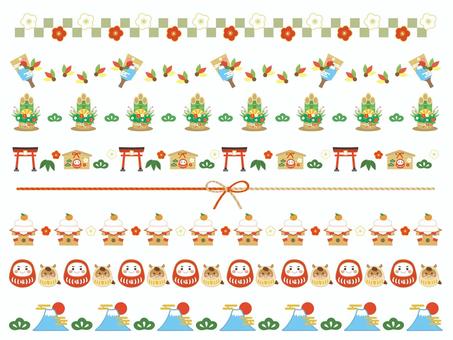 お正月のラインセット5 お正月,ライン,年賀状,飾り罫,午,2026年,正月,セット,だるま,鏡餅のイラスト素材