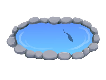 池（魚影有り線なし） 池,手描き,和風,魚影,庭園,石,シンプル,背景透過,カラーイラスト,線なしのイラスト素材