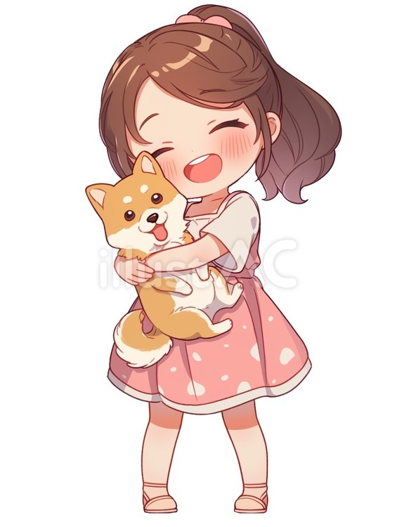 犬を抱える少女１ 犬,動物,ペットのイラスト素材