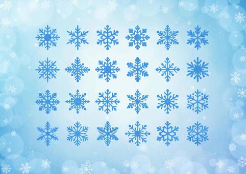 イラスト素材：雪の結晶セット_水彩風 結晶,アイコン,雪,冬,キラキラ,雪の結晶,水彩,フレーム,青,水色のイラスト素材