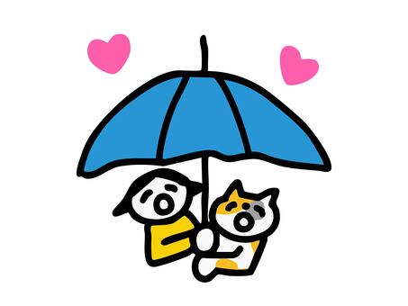 相合傘をするネコと女性 女性,ネコ,三毛猫,相合傘,ラブラブ,大好き,恋人,恋愛,仲良し,寄り添うのイラスト素材