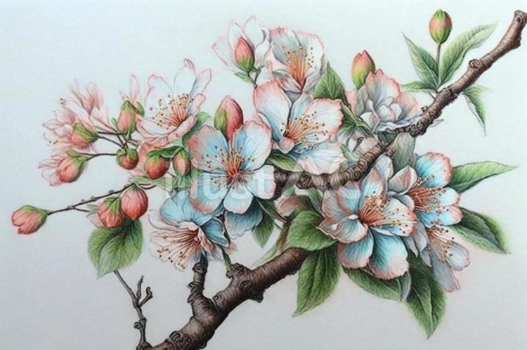 色鉛筆で描いた桜の花イラスト - No: 23688420｜無料イラスト・フリー