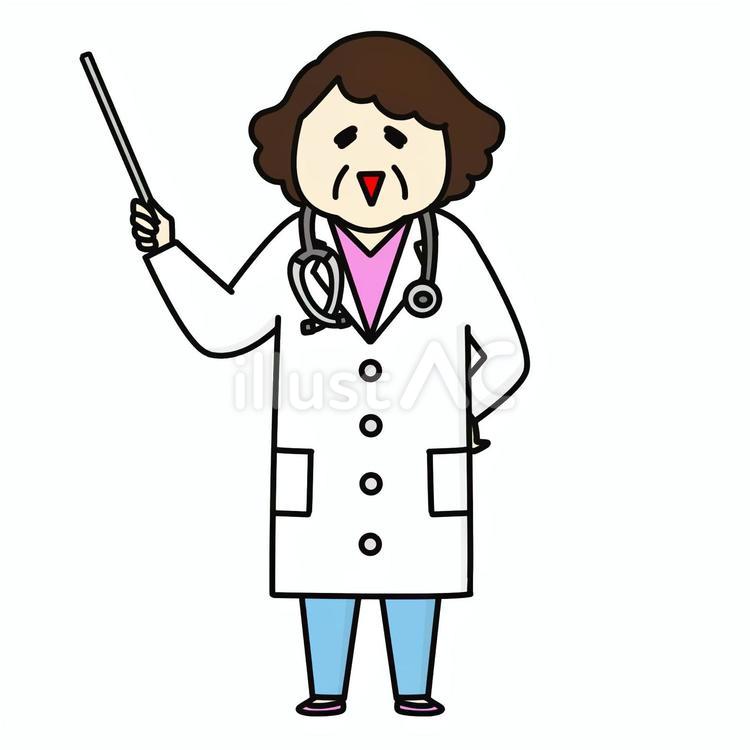指示棒を持つ中年女性医師 おばさん,説明,案内のイラスト素材