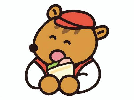 サンドウィッチを食べるパン屋のりす サンドウィッチ,サンドイッチ,ハム,レタス,リス,シマリス,小動物,動物,食パン,食事のイラスト素材