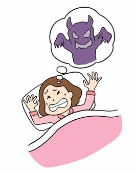 悪夢にうなされる女性 悪夢,うなされる,睡眠,女性,夜,苦しみ,怖い,不安,ストレス,不眠のイラスト素材