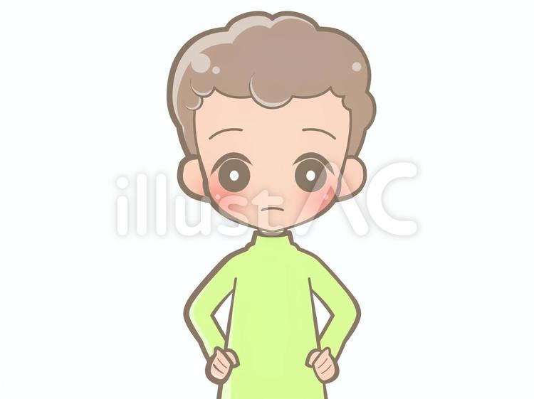 男性-腰に手-無表情210131 男性,無表情,納得のイラスト素材
