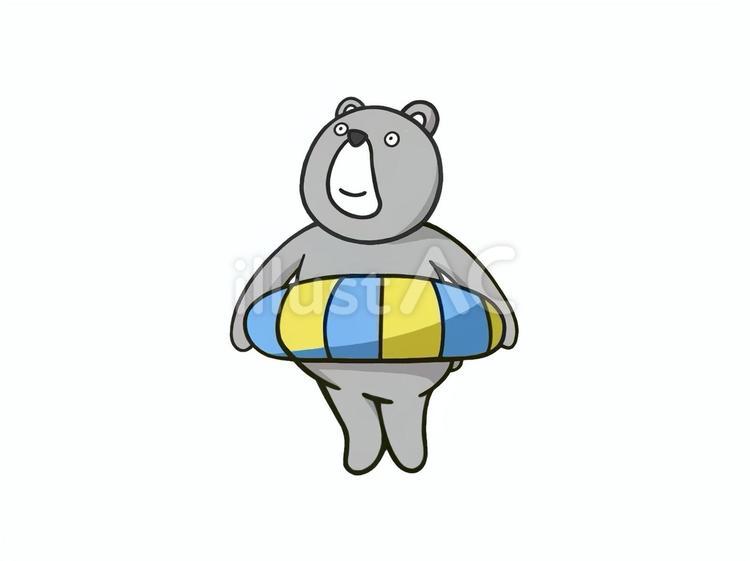 夏に浮き輪を付けてプールに泳ぎに来た熊 夏,プール,熊のイラスト素材