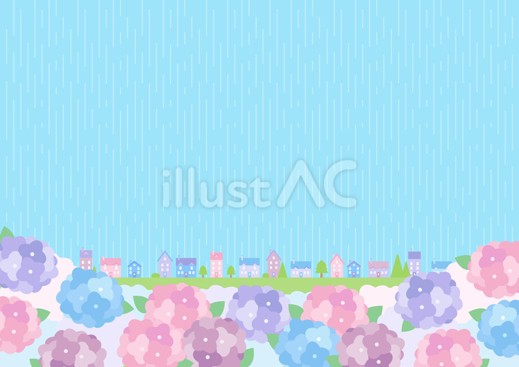 梅雨のあじさいと街並み04 梅雨,あじさい,雨のイラスト素材