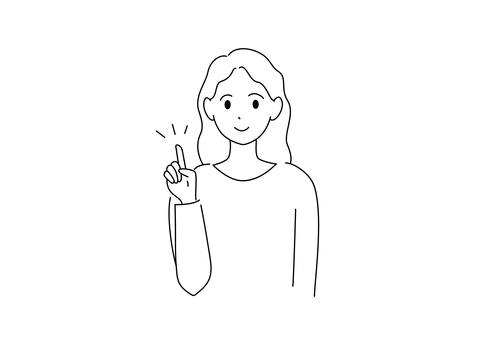 何か思いついた女性 線画イラスト 線画,白黒,ラインアート,女性,笑顔,かわいい,ベクター,背景無し,シンプル,ミニマルのイラスト素材