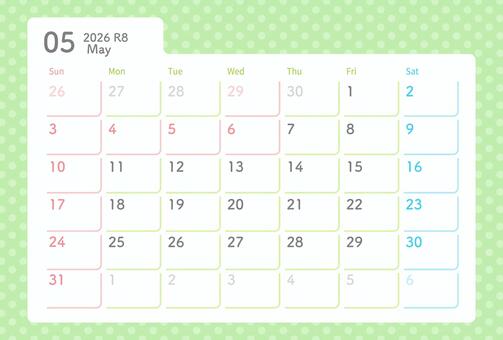 2026年カレンダー 5月 水玉模様 カレンダー,2026年,2026年カレンダー,5月,5月カレンダー,春,gw,ゴールデンウィーク,背景,水玉模様のイラスト素材