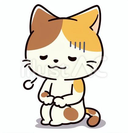 ひどく落ち込んでため息をつく可愛い三毛猫