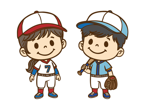 子供職業体験「プロ野球選手」 野球選手,プロ野球,スポーツマン,アスリート,プレイヤー,メジャーリーガー,大リーガー,選手,少年,少女のイラスト素材