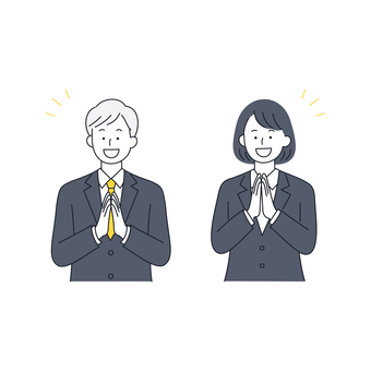 ひらめいたビジネス男女のイラスト 人物,男女,ビジネス,就活,スーツ,ひらめき,アイデア,発想,思考,発見のイラスト素材