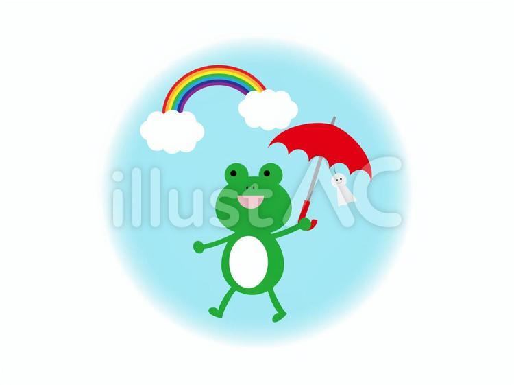 かえるのイラスト 梅雨,かえる,傘のイラスト素材