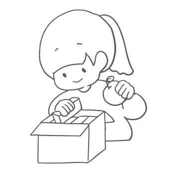 荷造りする女の子（線画） 女の子,女性,人物,かわいい,ワンポイント,梱包,荷造り,発送準備,出荷,段ボールのイラスト素材