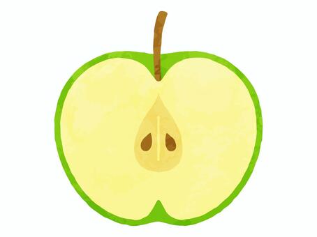 半分に切った青リンゴ_水彩風 リンゴ,青リンゴ,果物,食べ物,断面,半分,カット,水彩風,かわいい,イラストのイラスト素材