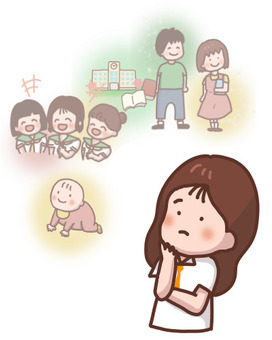 人生について考える、かわいい女の子 人生,赤ちゃん,学生,大人,学校,振り返る,女の子のイラスト素材